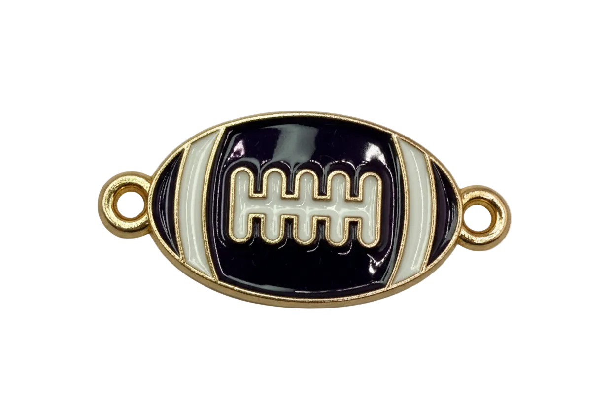 Black and white football motif in glossy enamel with gold outline and lace detail