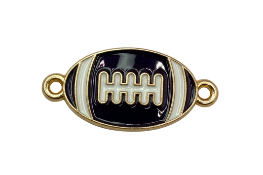 Black and white football motif in glossy enamel with gold outline and lace detail