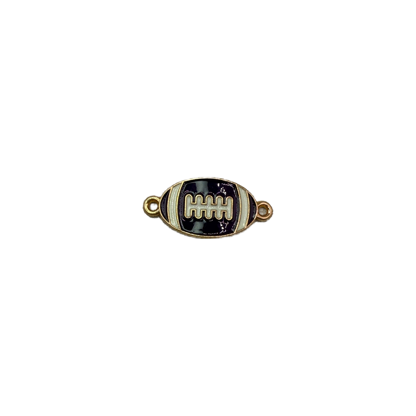 Black and white enamel football motif with gold outline