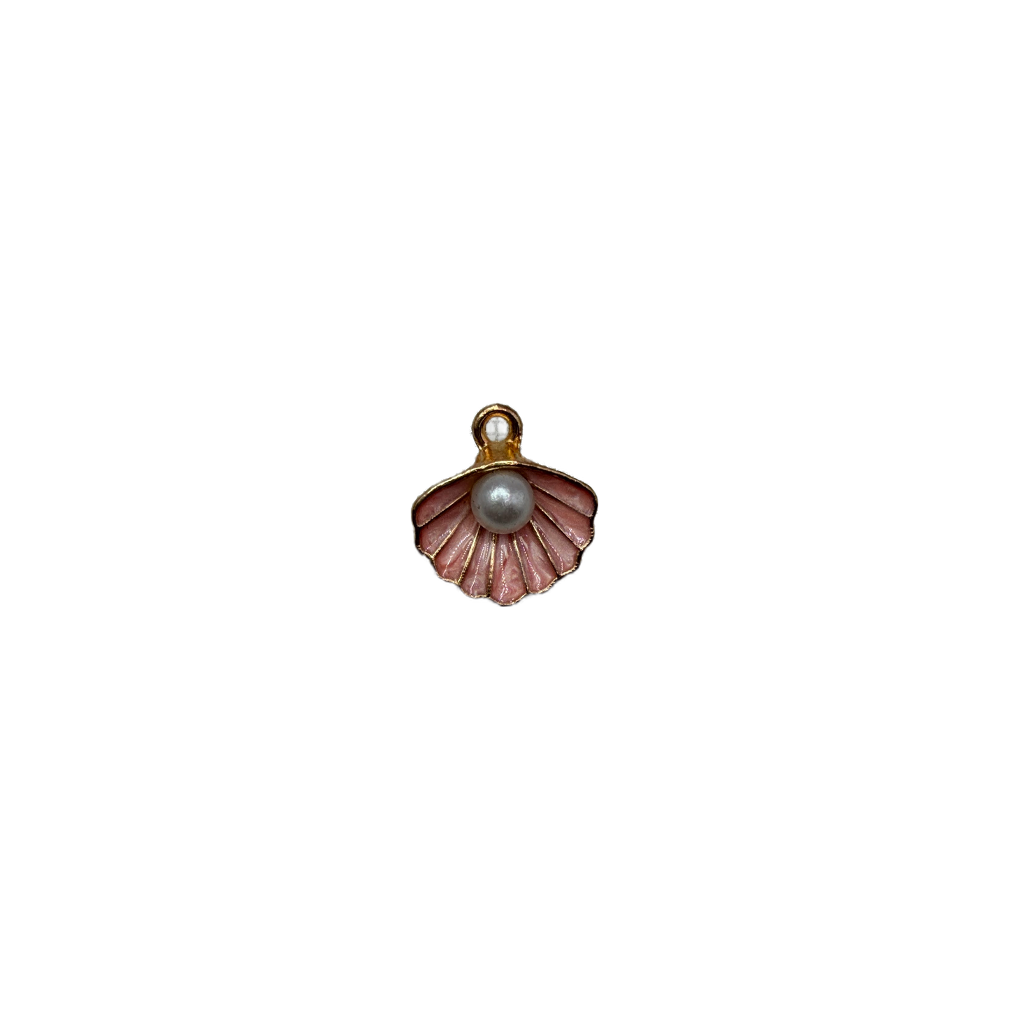 Gold scallop shell with pink enamel and pearl center