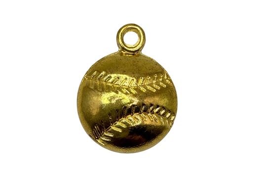 Polished gold baseball charm with raised stitched detailing