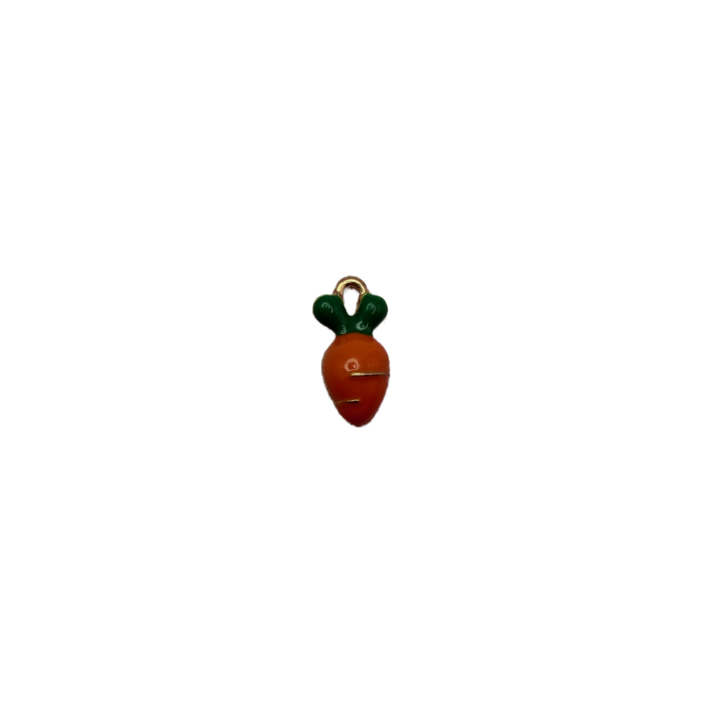 Orange carrot with green leaves and gold accents