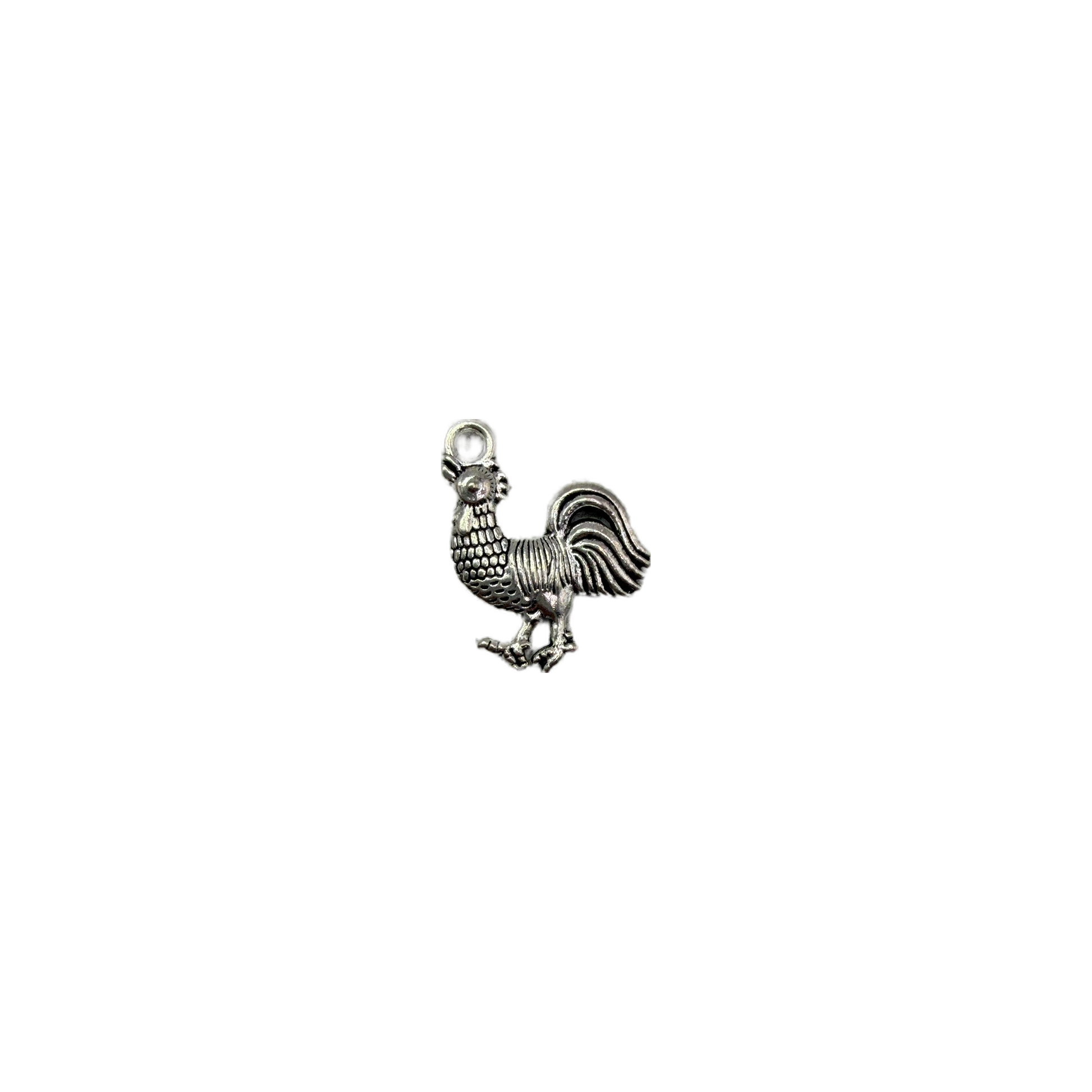 Oxidized silver rooster with textured feathers