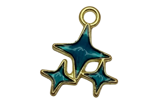 Gold-outlined triple star cluster with glossy teal enamel fill