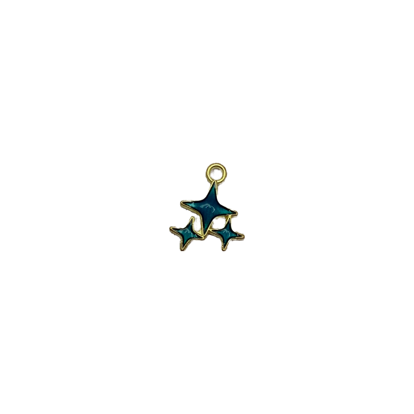Teal enamel triple star cluster in gold outline