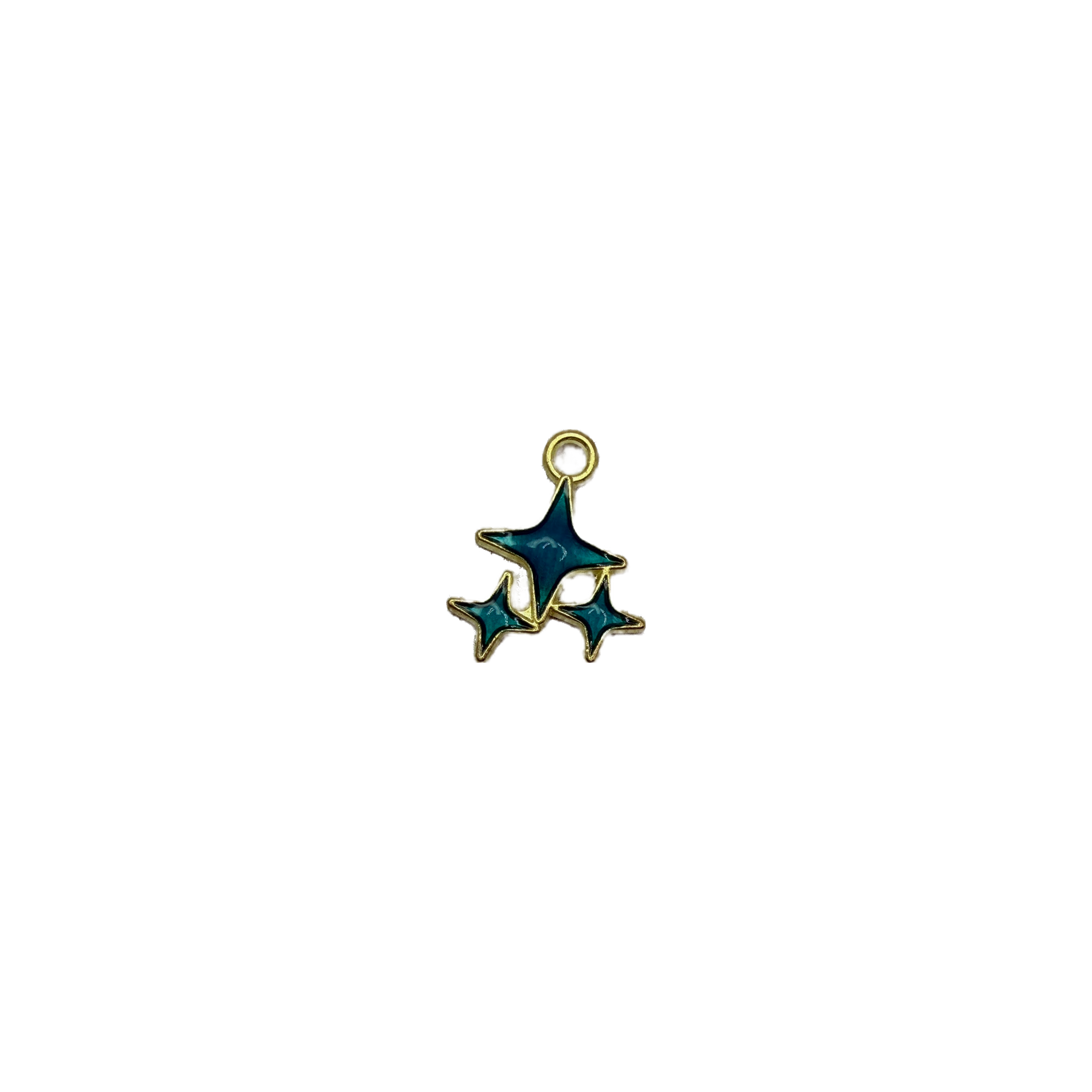 Teal enamel triple star cluster in gold outline