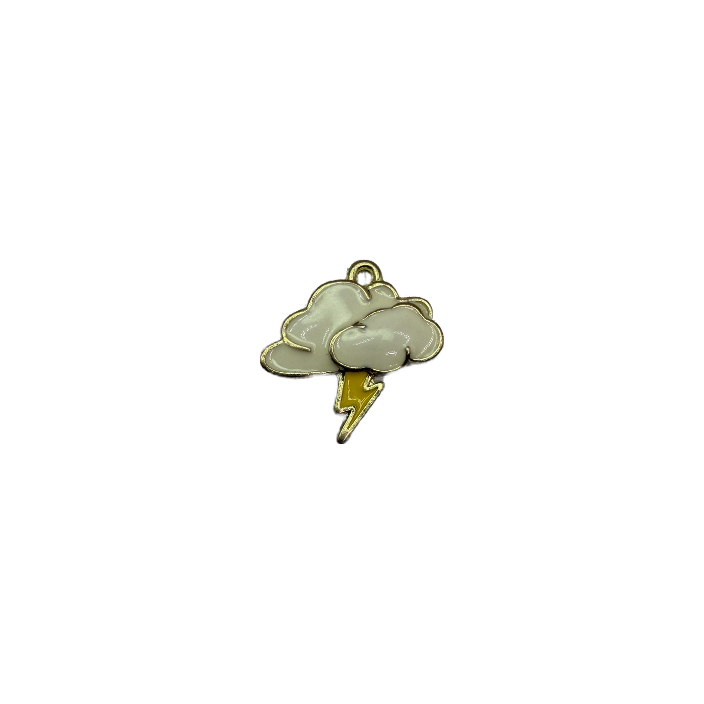 White storm cloud with yellow lightning bolt, gold outline