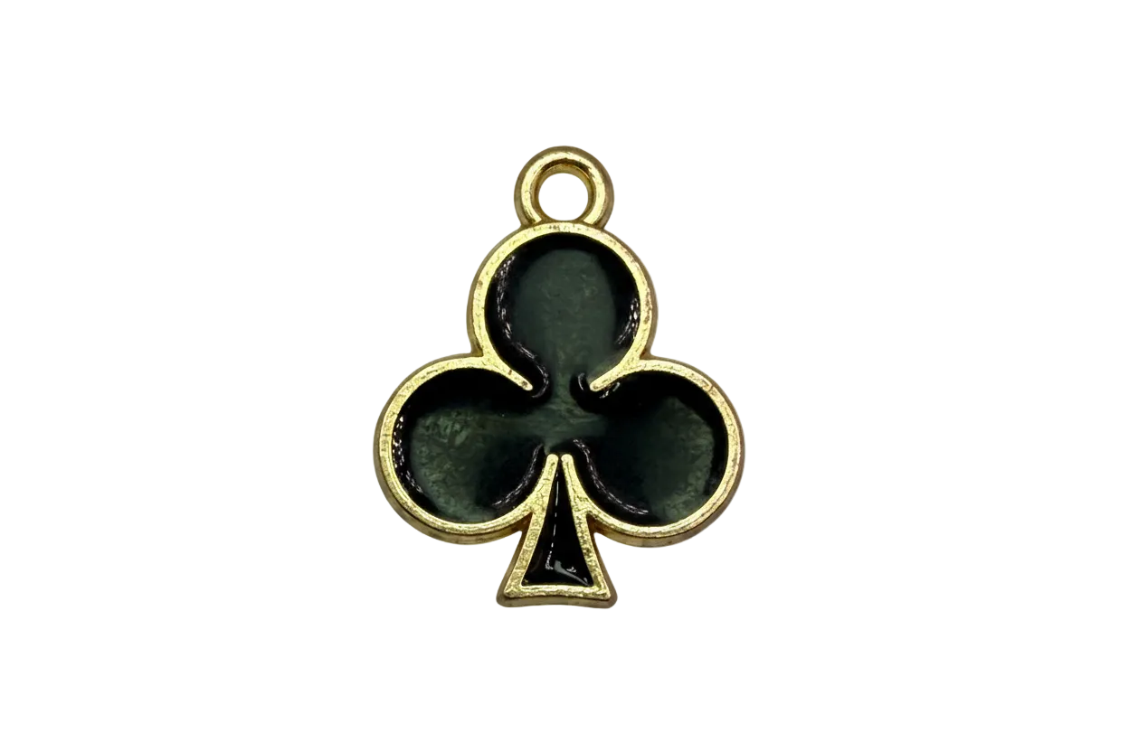 Black club suit symbol with gold outline, glossy finish