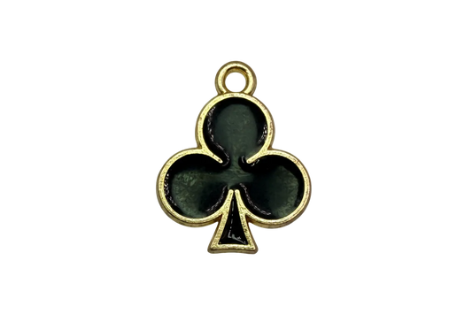 Black club suit symbol with gold outline, glossy finish