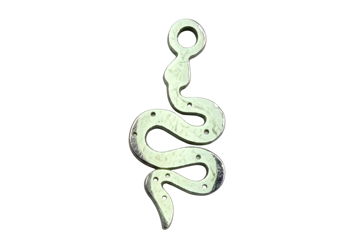 Ivory coiled snake silhouette with dark detailing in polished silver finish