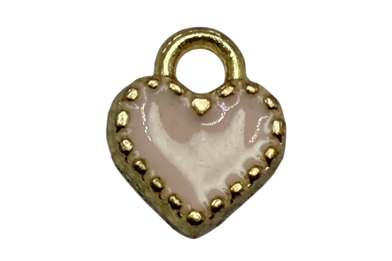 Blush pink enamel heart lock with beaded gold border and small heart detail