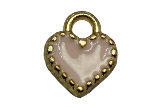 Blush pink enamel heart lock with beaded gold border and small heart detail