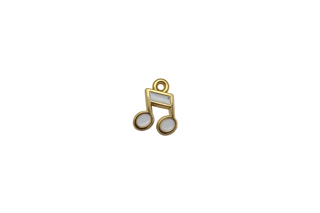 Gold musical note with white enamel accents