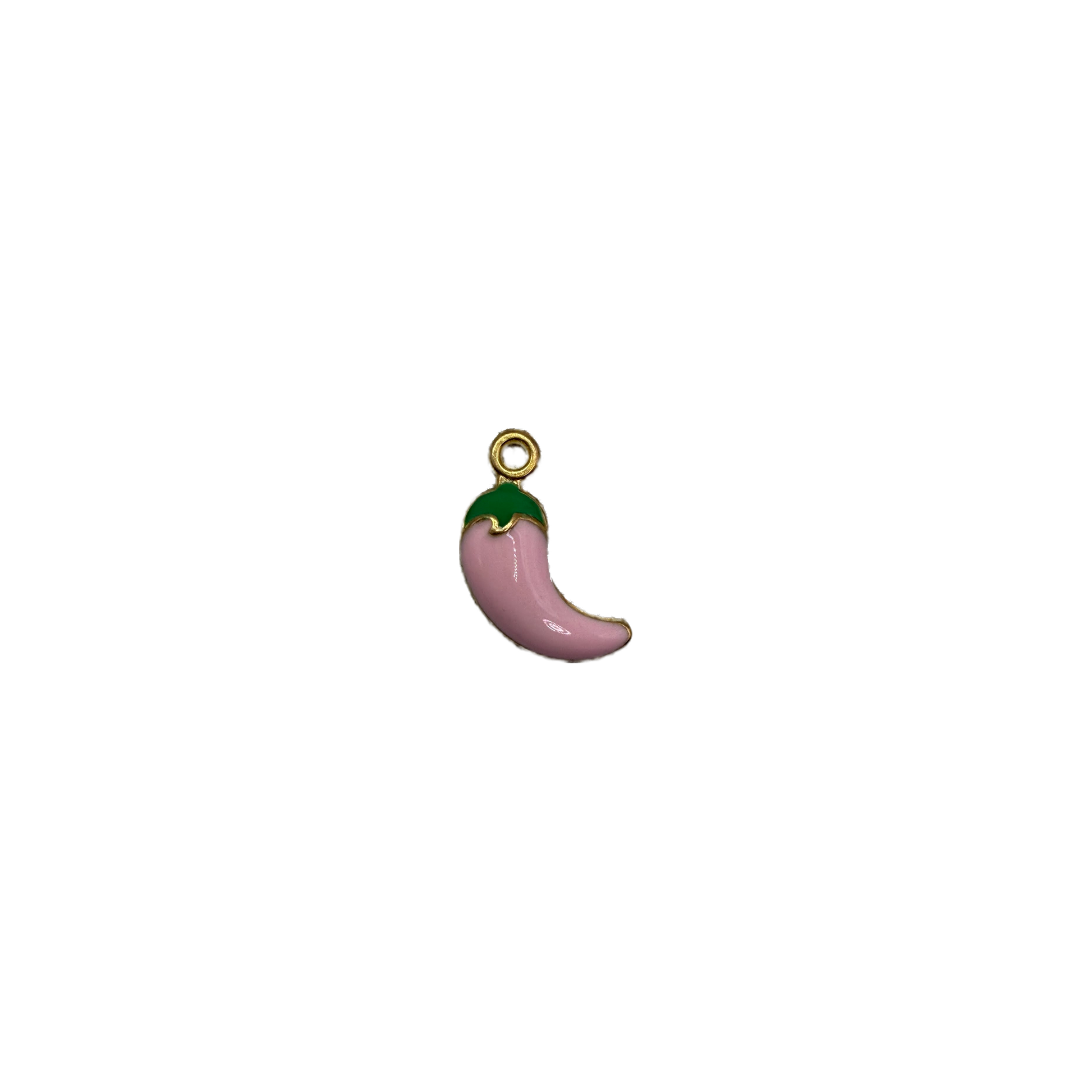 Pink chili pepper with green top and gold outline