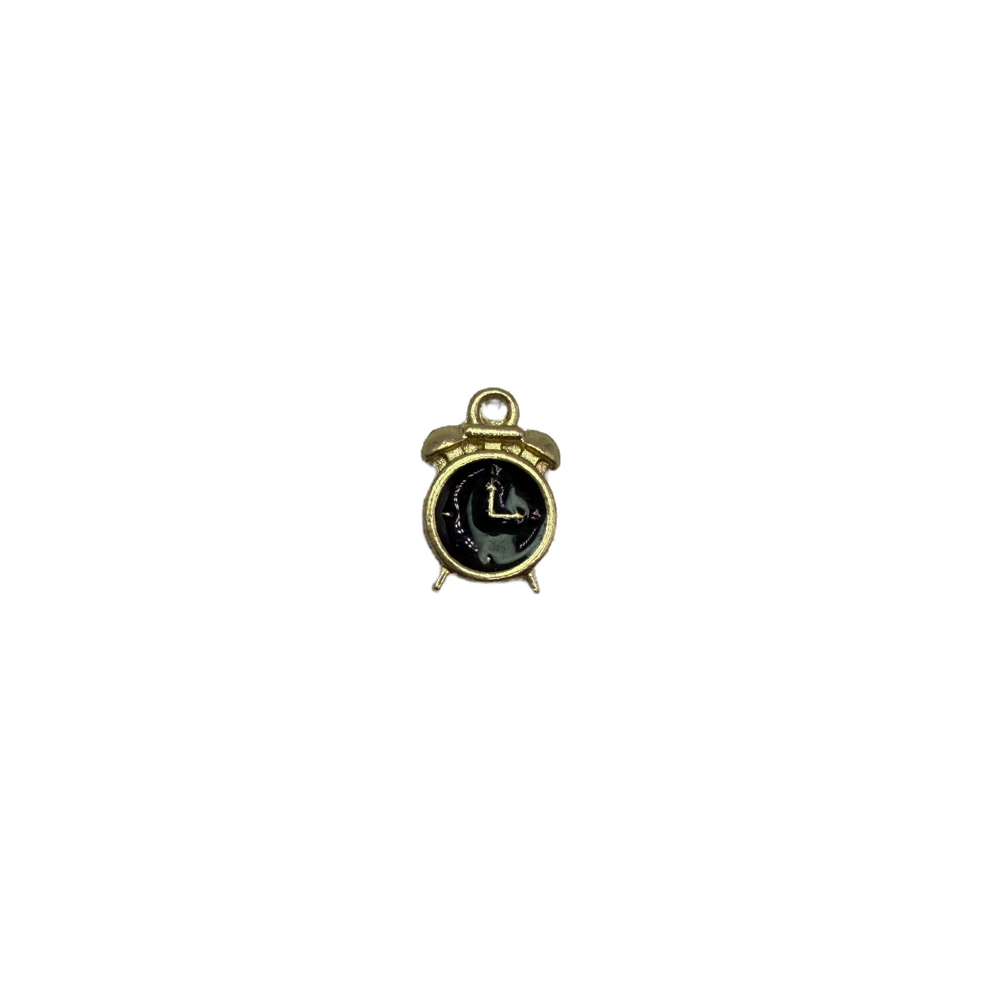 Gold alarm clock with black face and cat motif