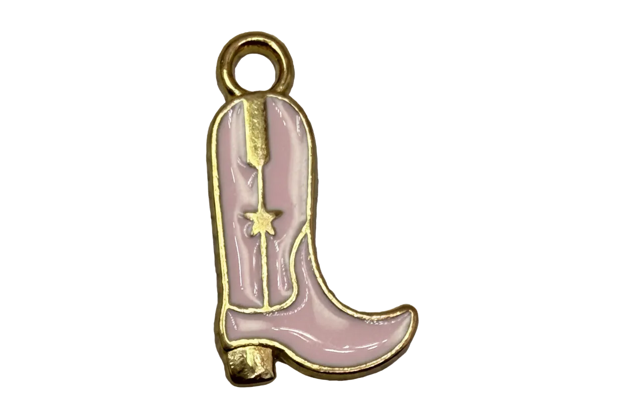 Pastel lavender cowboy boot charm with gold outline and small star detail