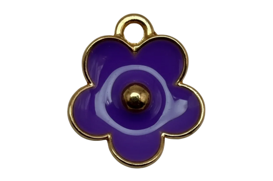 Glossy purple enamel flower with gold outline and small clear gem detail