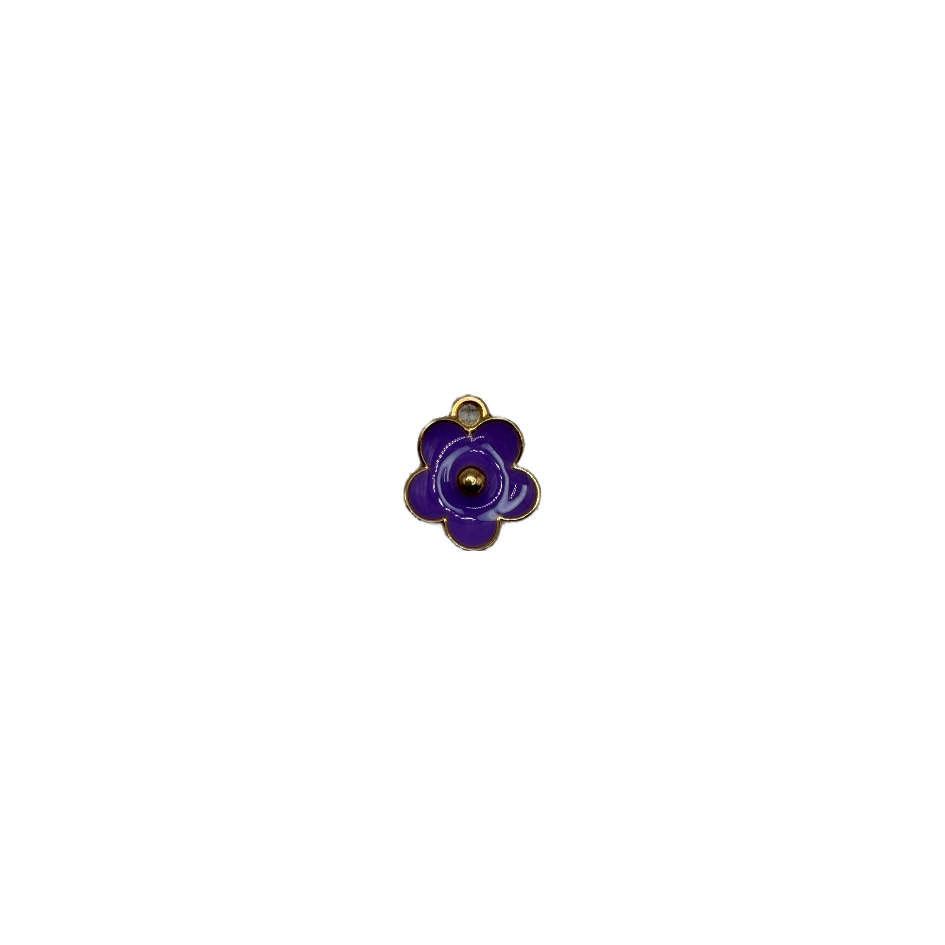 Purple enamel flower with gold outline and clear gem