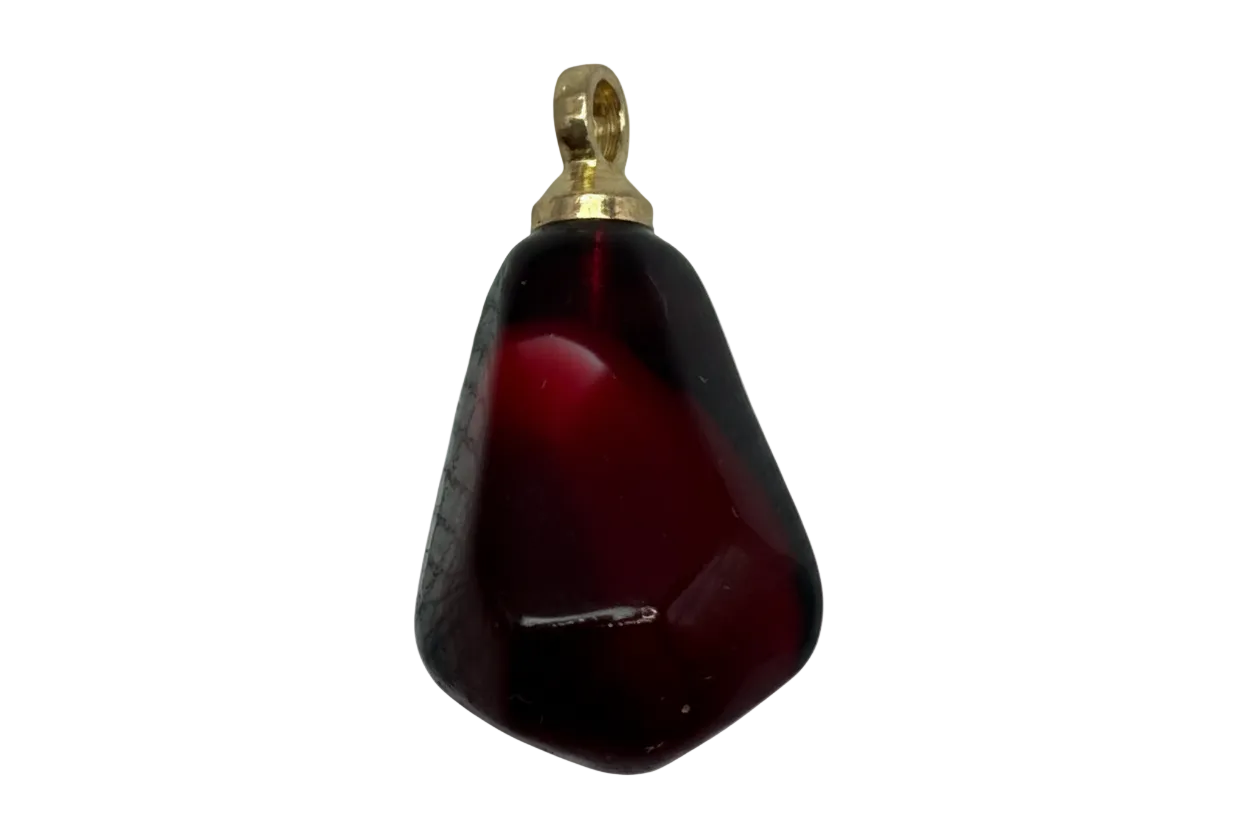 Glossy burgundy teardrop stone charm with gold top detail
