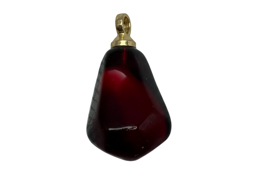 Glossy burgundy teardrop stone charm with gold top detail