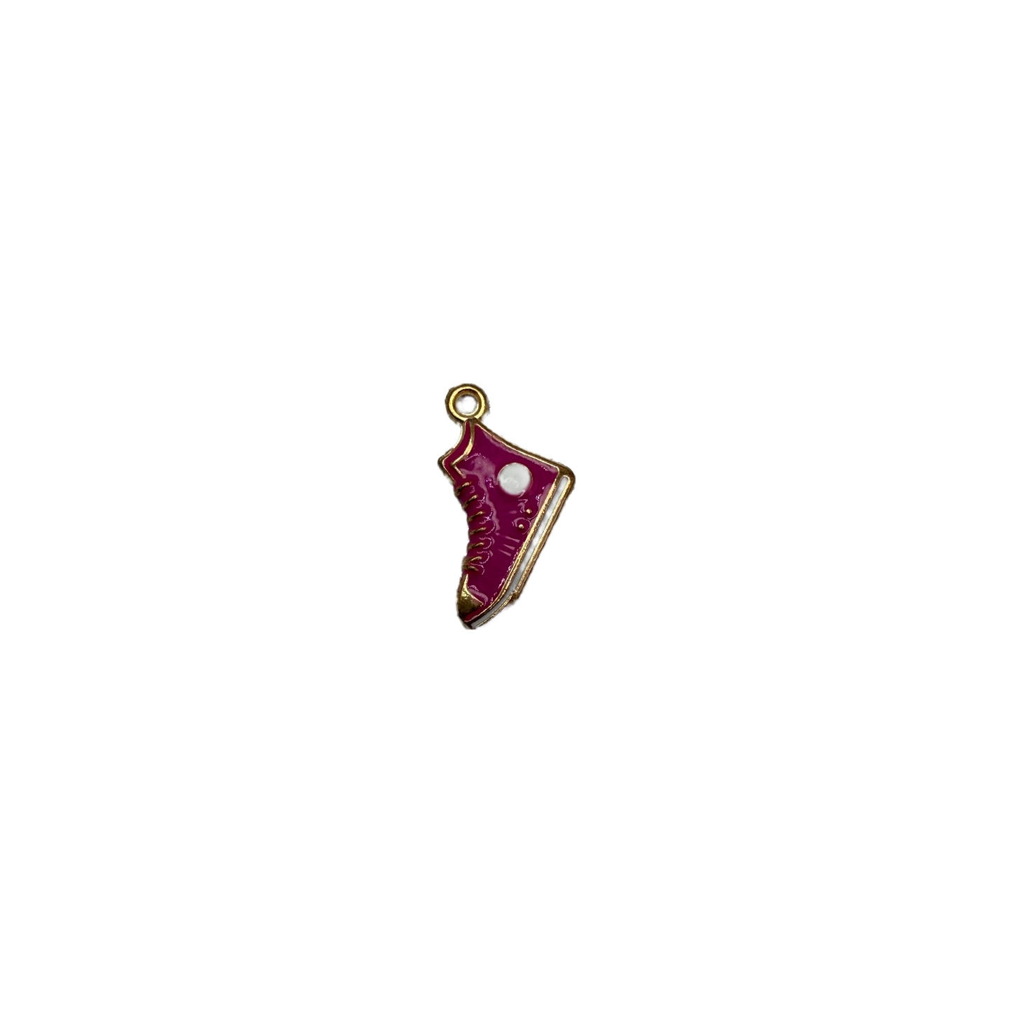 Magenta high-top sneaker charm in gold with white stripe