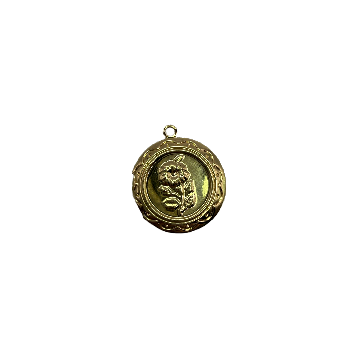 Gold floral medallion with embossed flower and scalloped border