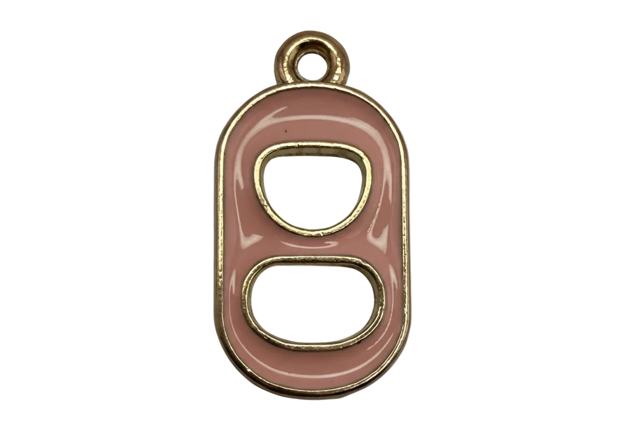 Blush pink enamel soda can tab with gold outline and two cutouts