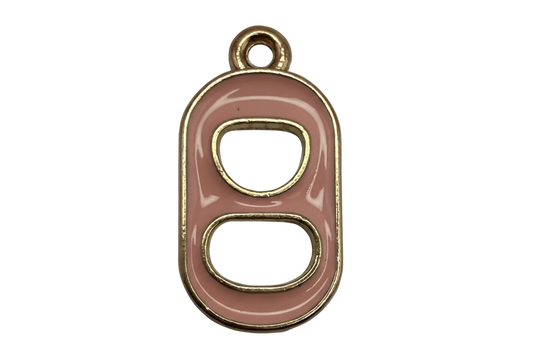 Blush pink enamel soda can tab with gold outline and two cutouts