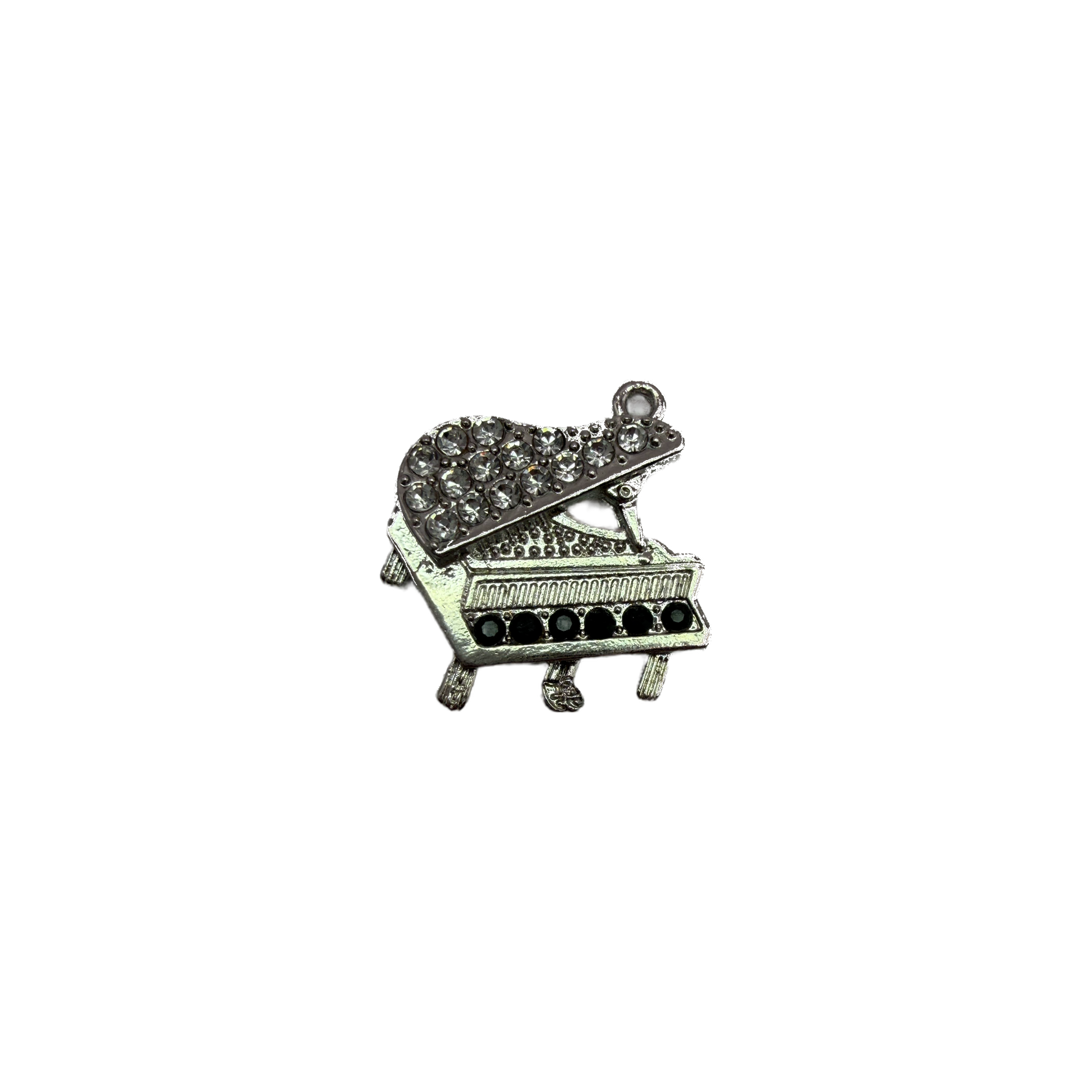 Silver grand piano with clear crystals and black accents