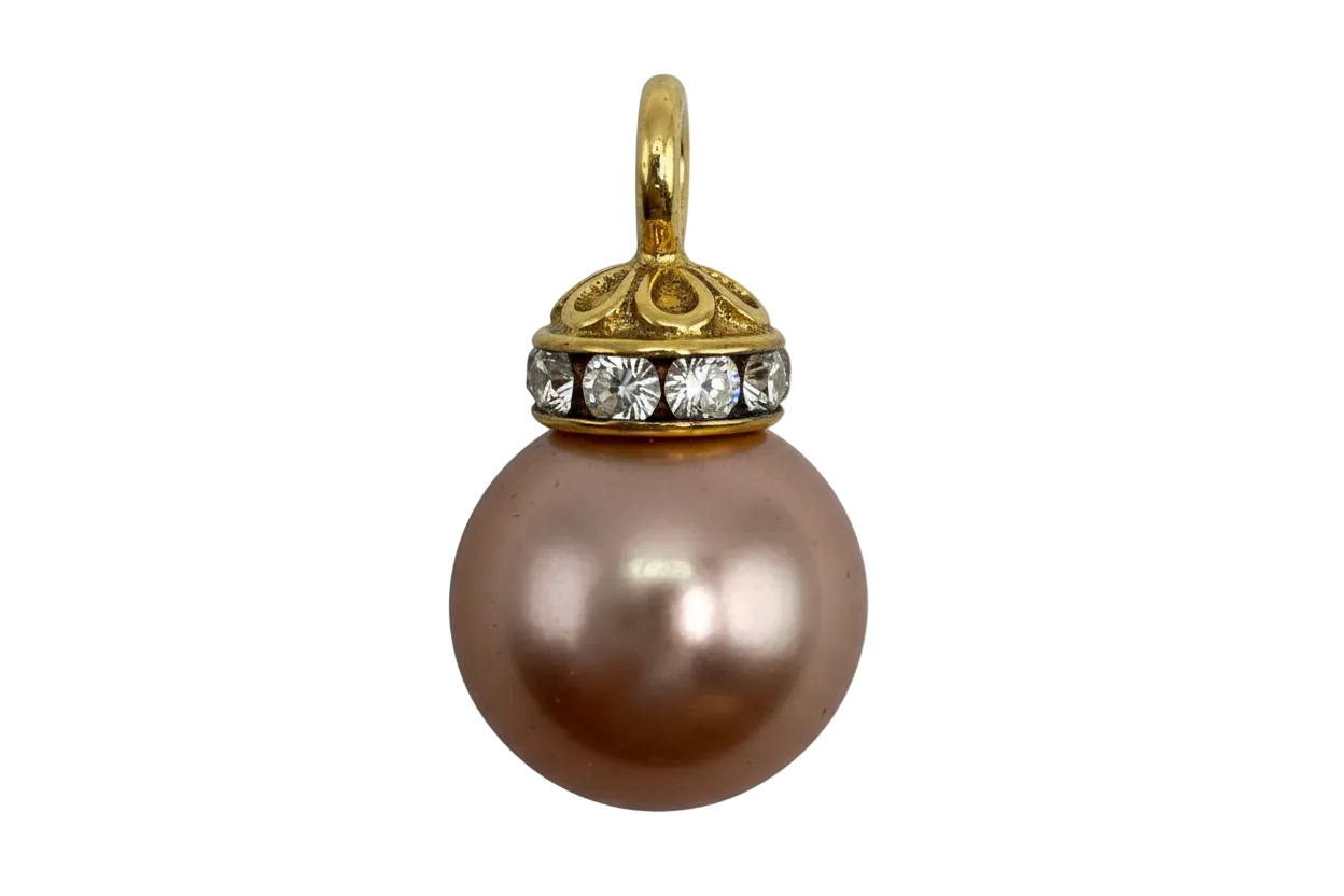 Mauve pearl sphere charm with gold cap and clear crystal band