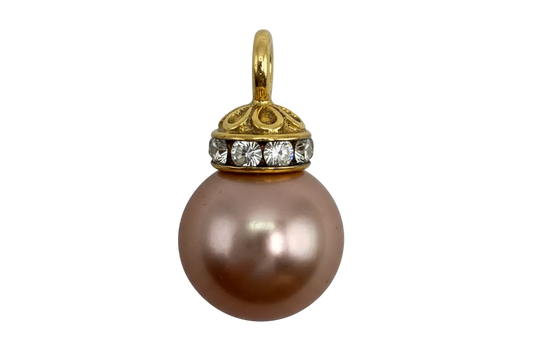 Mauve pearl sphere charm with gold cap and clear crystal band