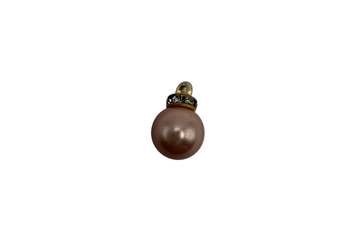 Mauve pearl sphere with gold cap and clear crystals