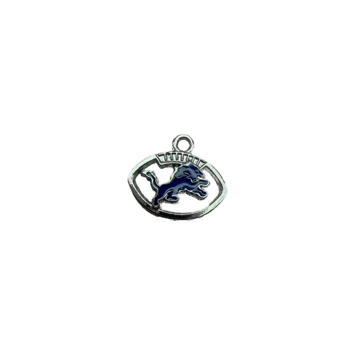 Silver oval with navy lion enamel silhouette