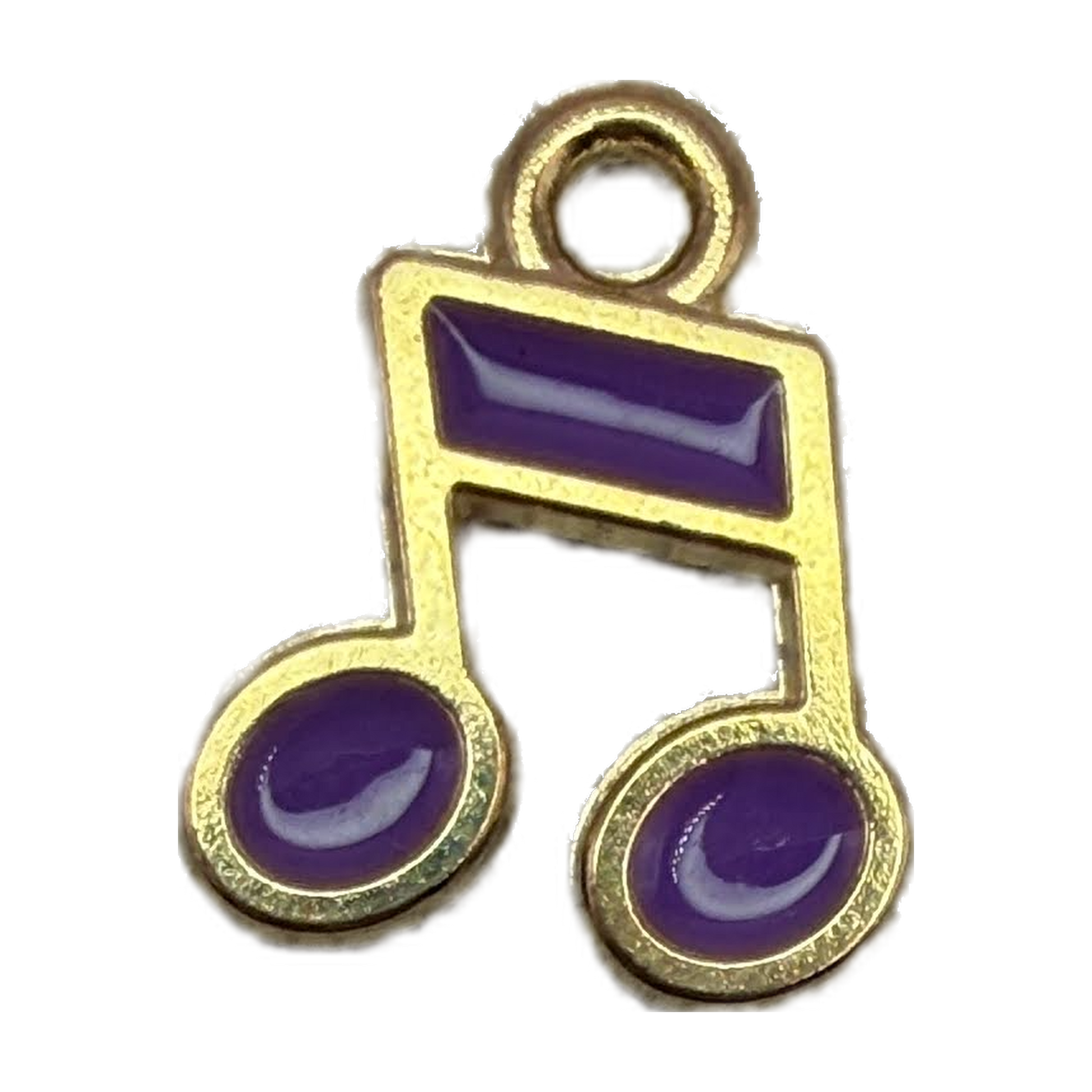 Gold musical note charm with glossy purple enamel accents