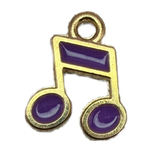 Gold musical note charm with glossy purple enamel accents