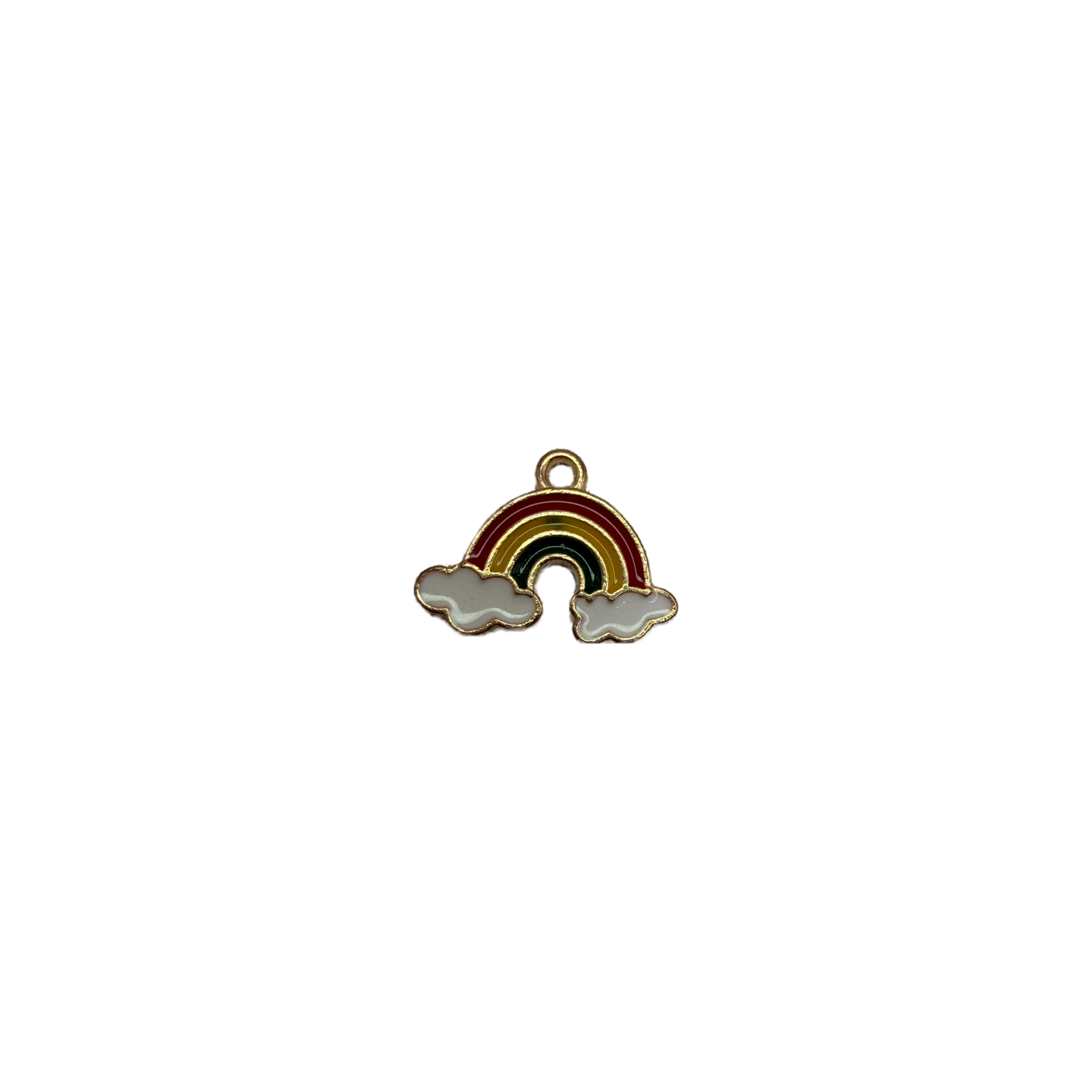 Enamel rainbow with white clouds in gold outline