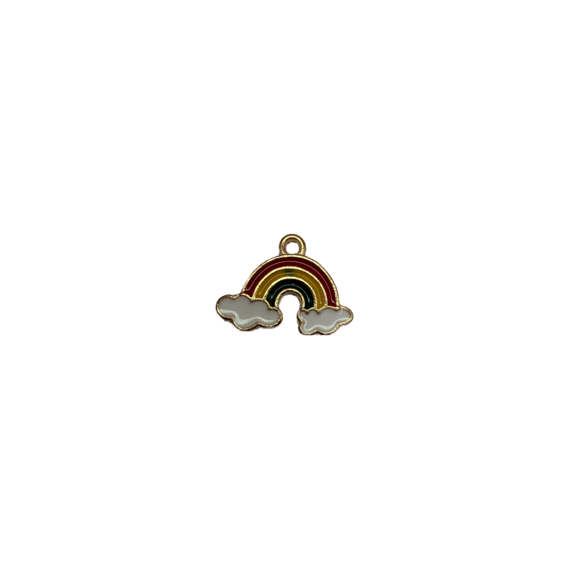 Enamel rainbow with white clouds in gold outline