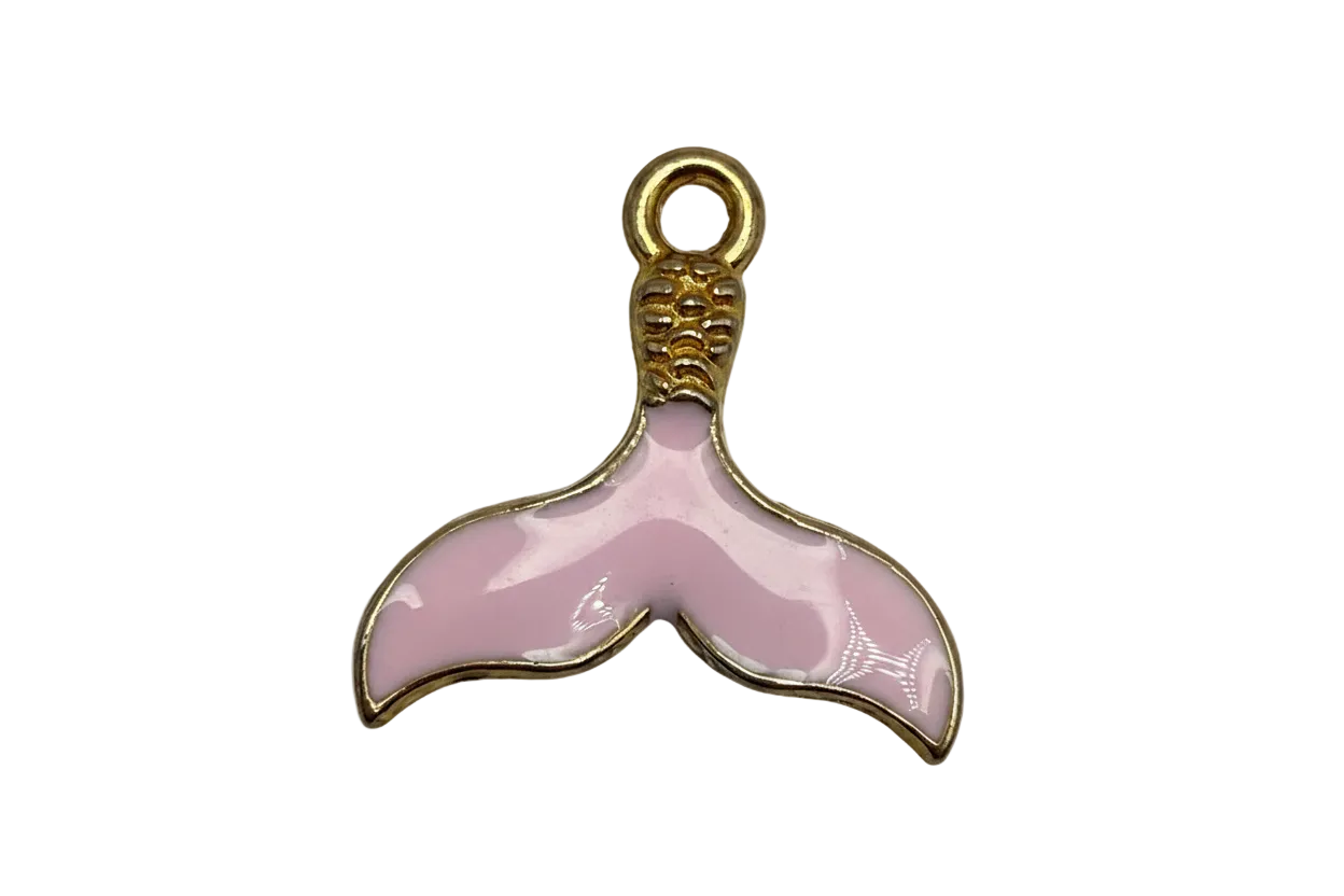 Blush pink enamel whale tail with gold outline and textured top detail