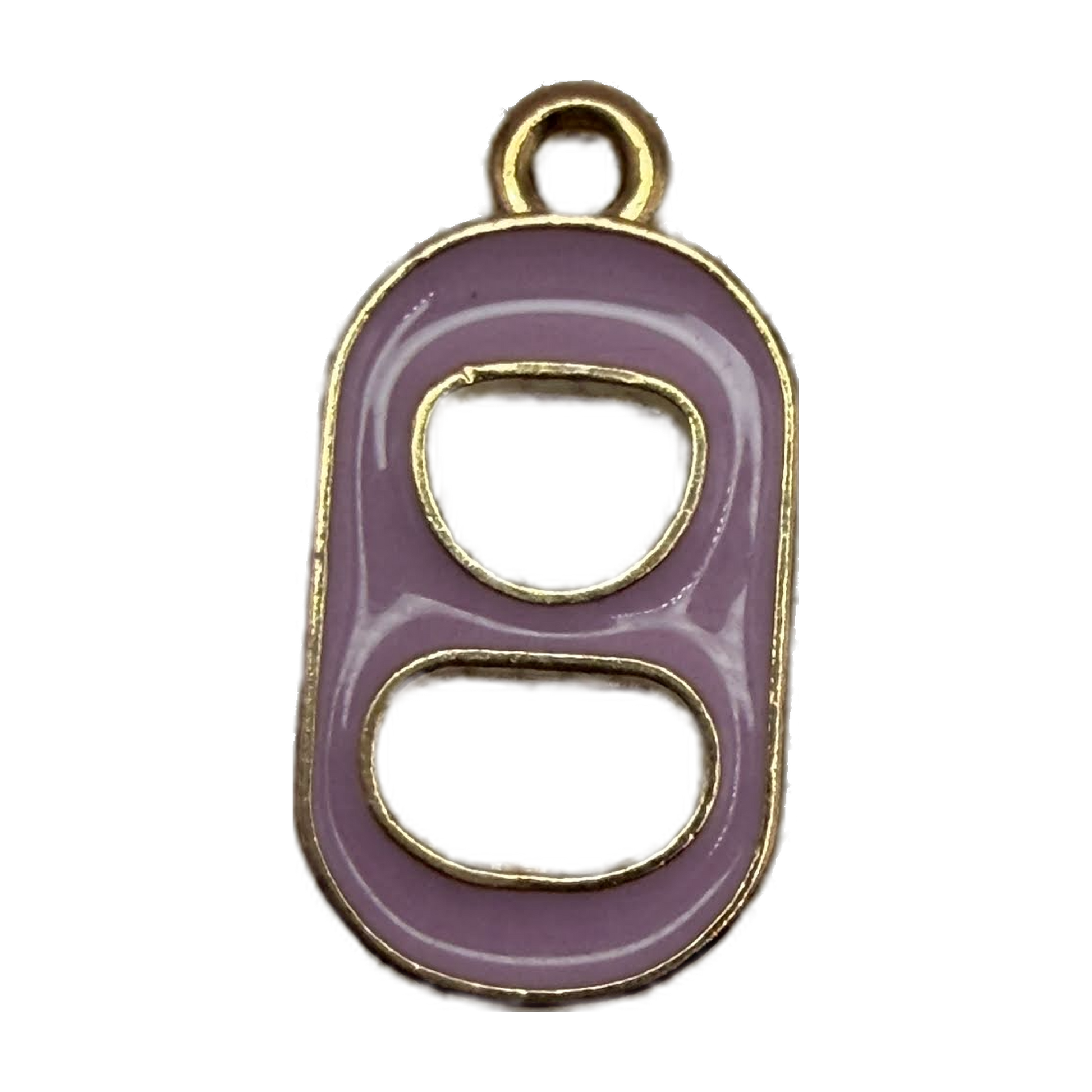 Lavender enamel soda can tab with gold outline, glossy finish