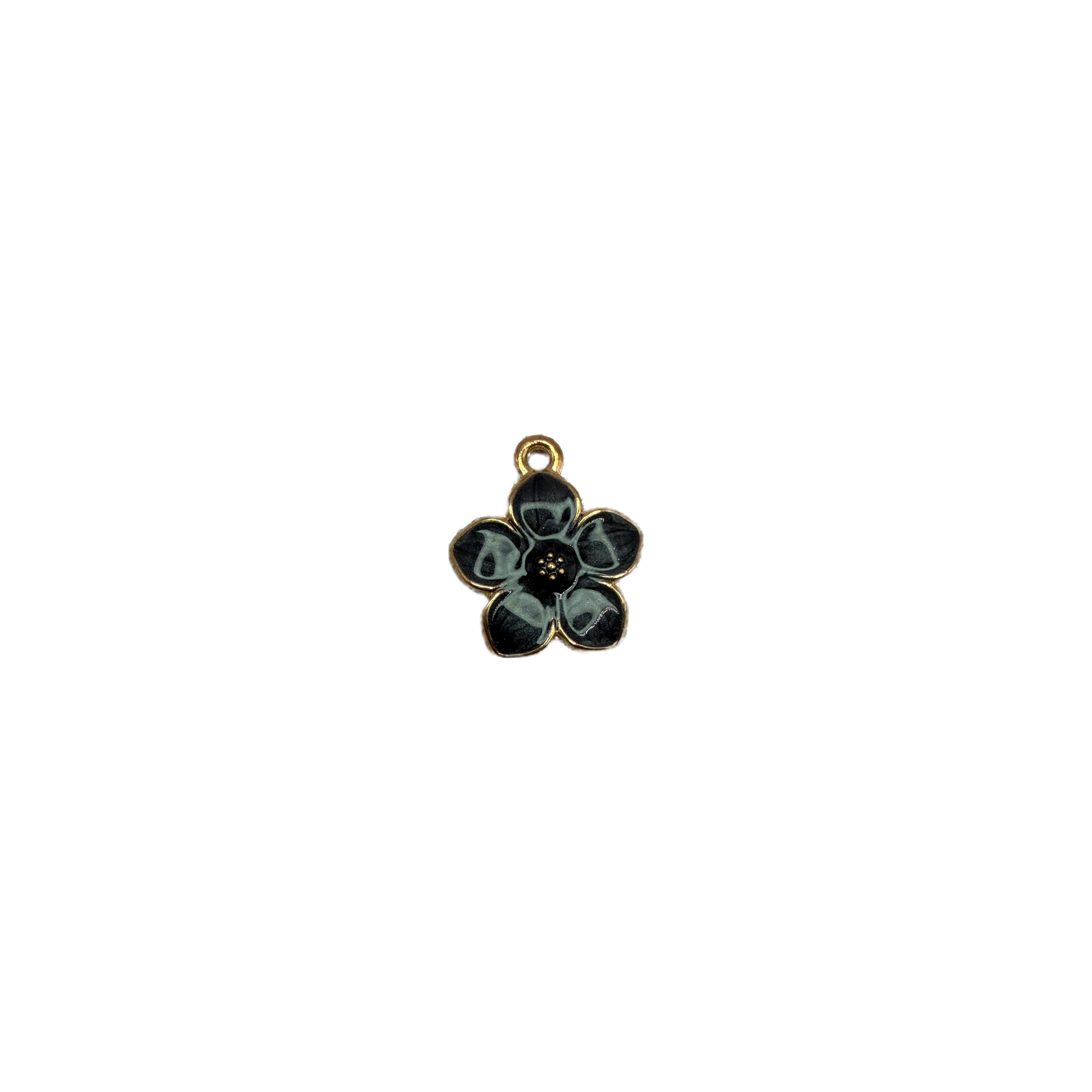 Marbled black flower charm with gold outline and beaded center