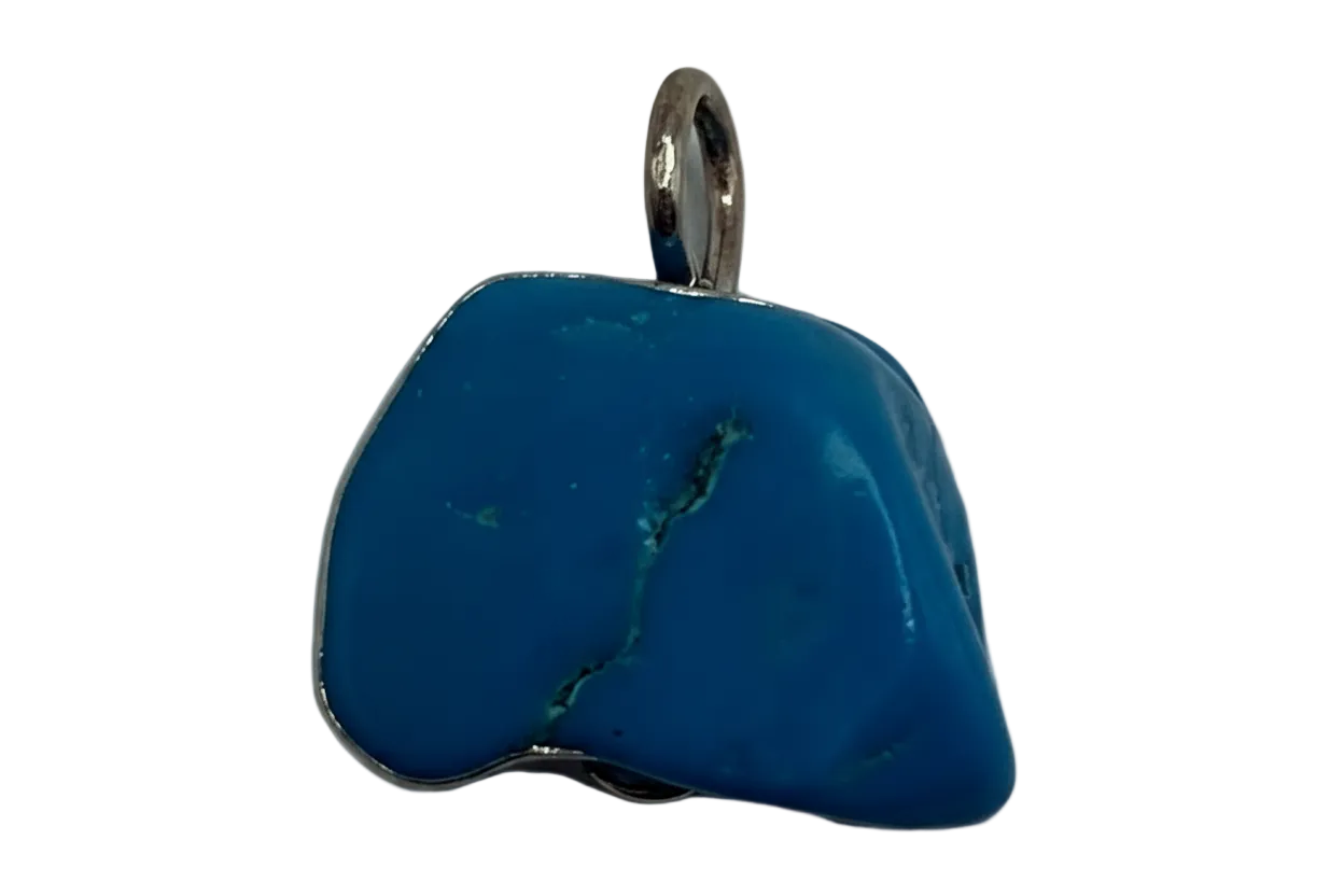 Polished turquoise-blue stone nugget with subtle veining and silver finish accent