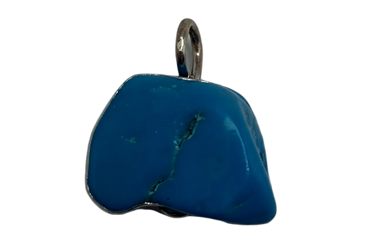 Polished turquoise-blue stone nugget with subtle veining and silver finish accent