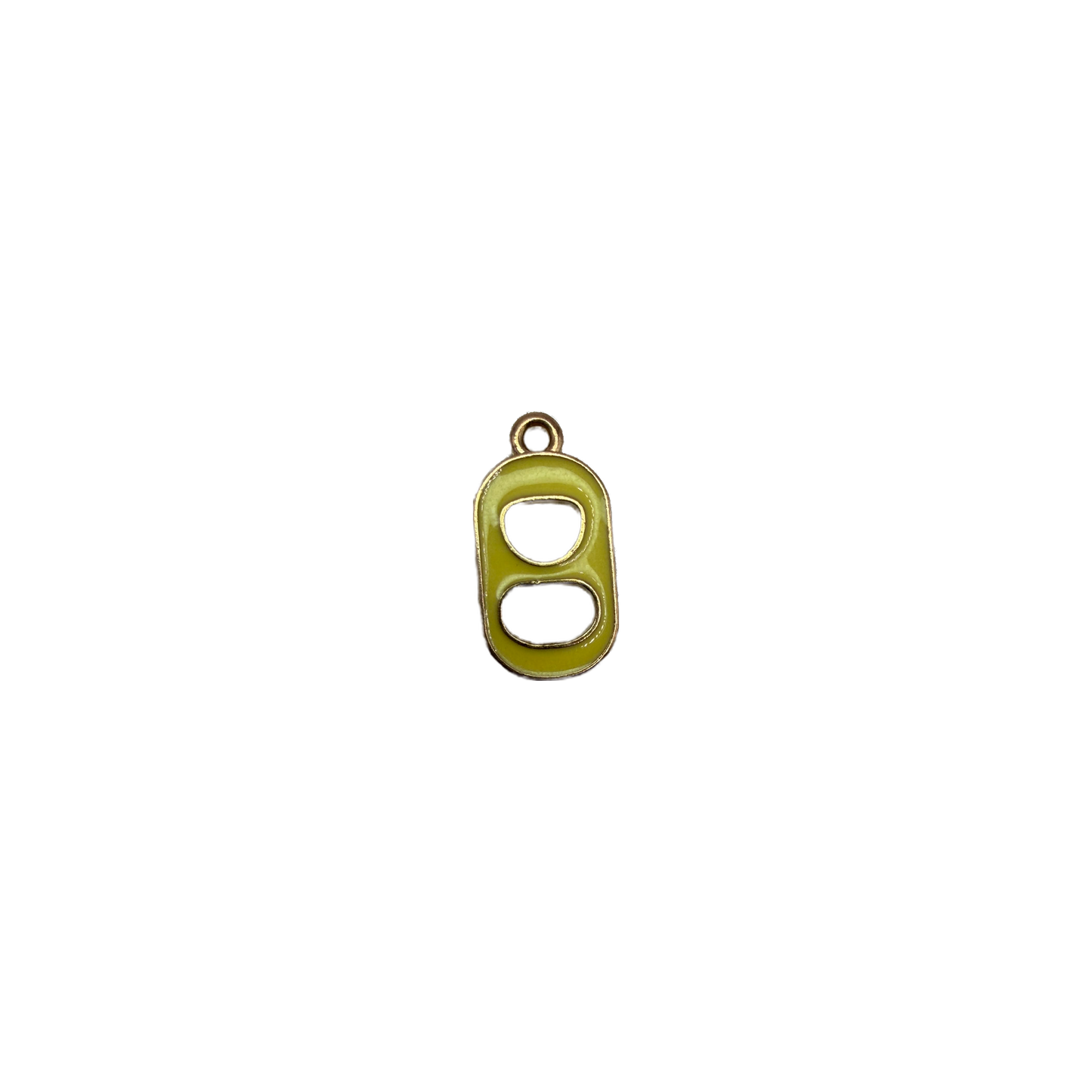 Olive green soda can tab motif in gold-tone outline