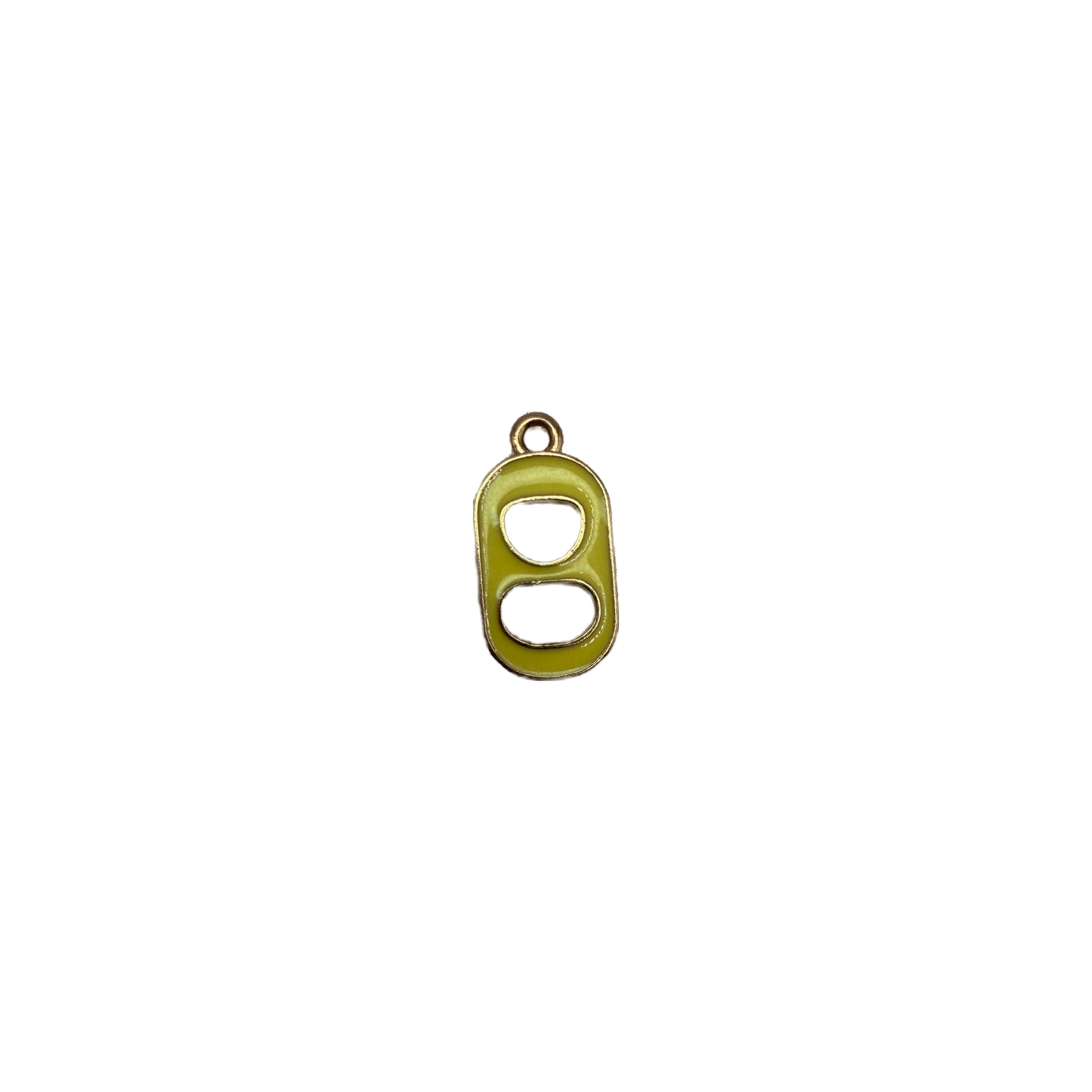 Olive green soda can tab motif in gold-tone outline