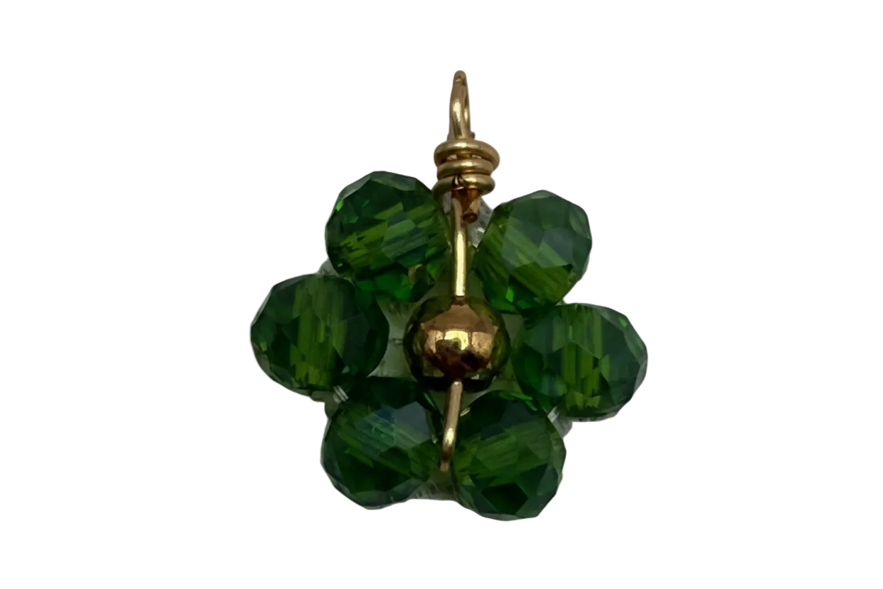 Faceted emerald green crystal flower cluster with polished gold center