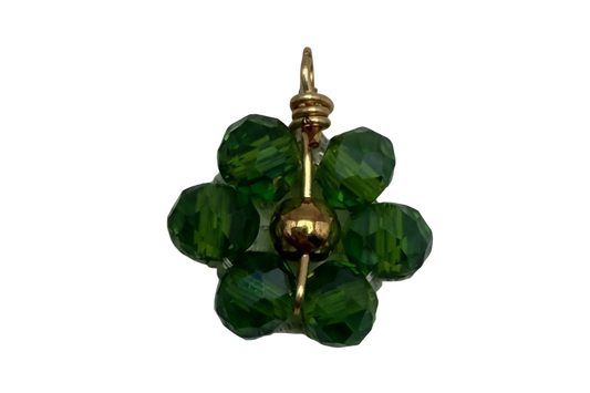 Faceted emerald green crystal flower cluster with polished gold center
