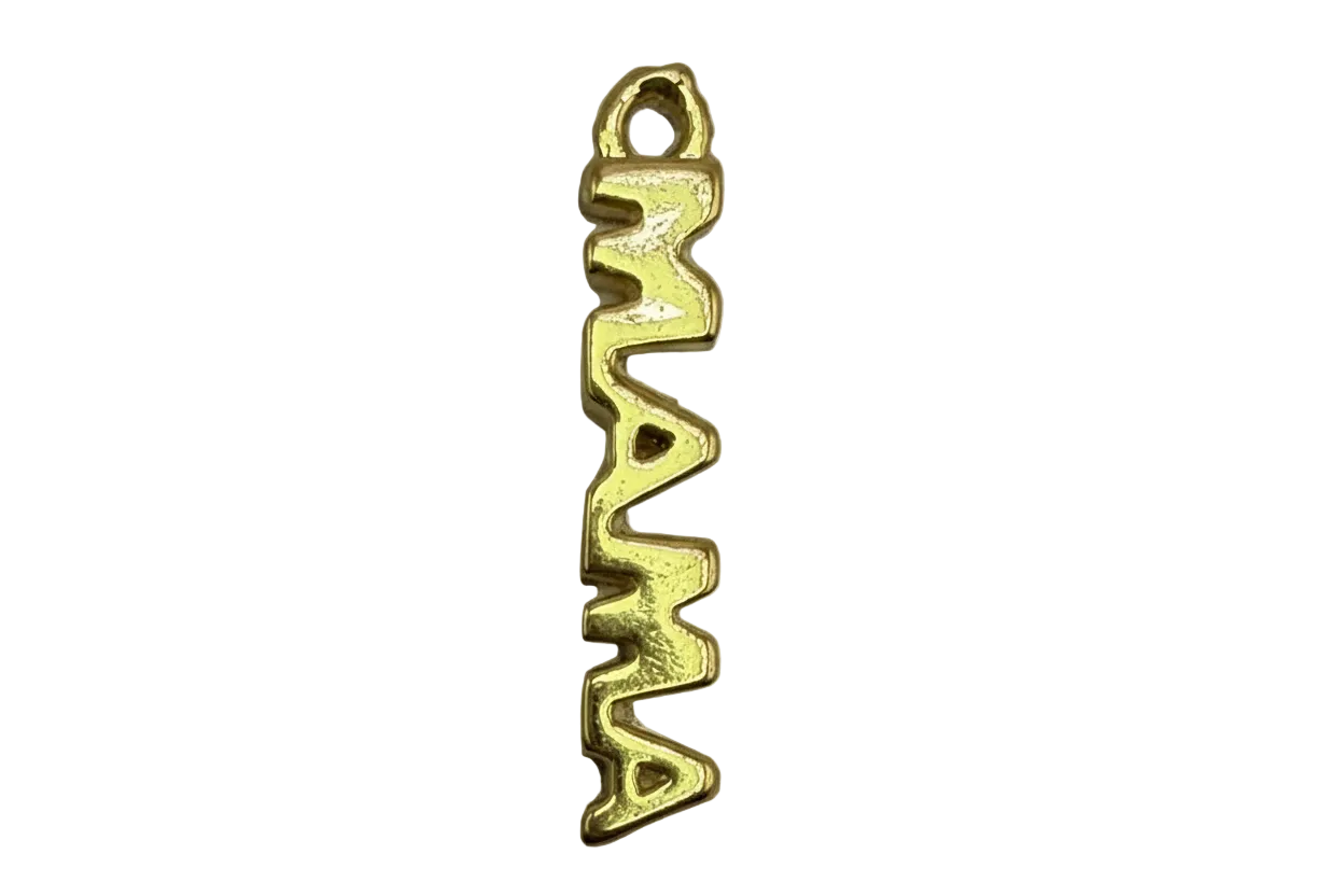 Vertical gold “mama” word charm with pavé-style sparkle