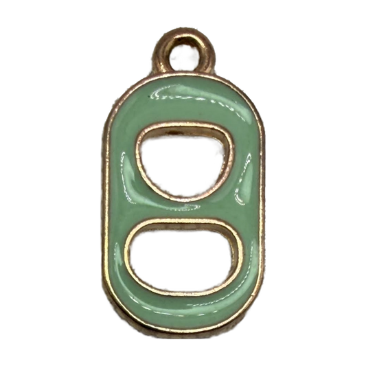 Mint green enamel soda can pull tab with gold outline