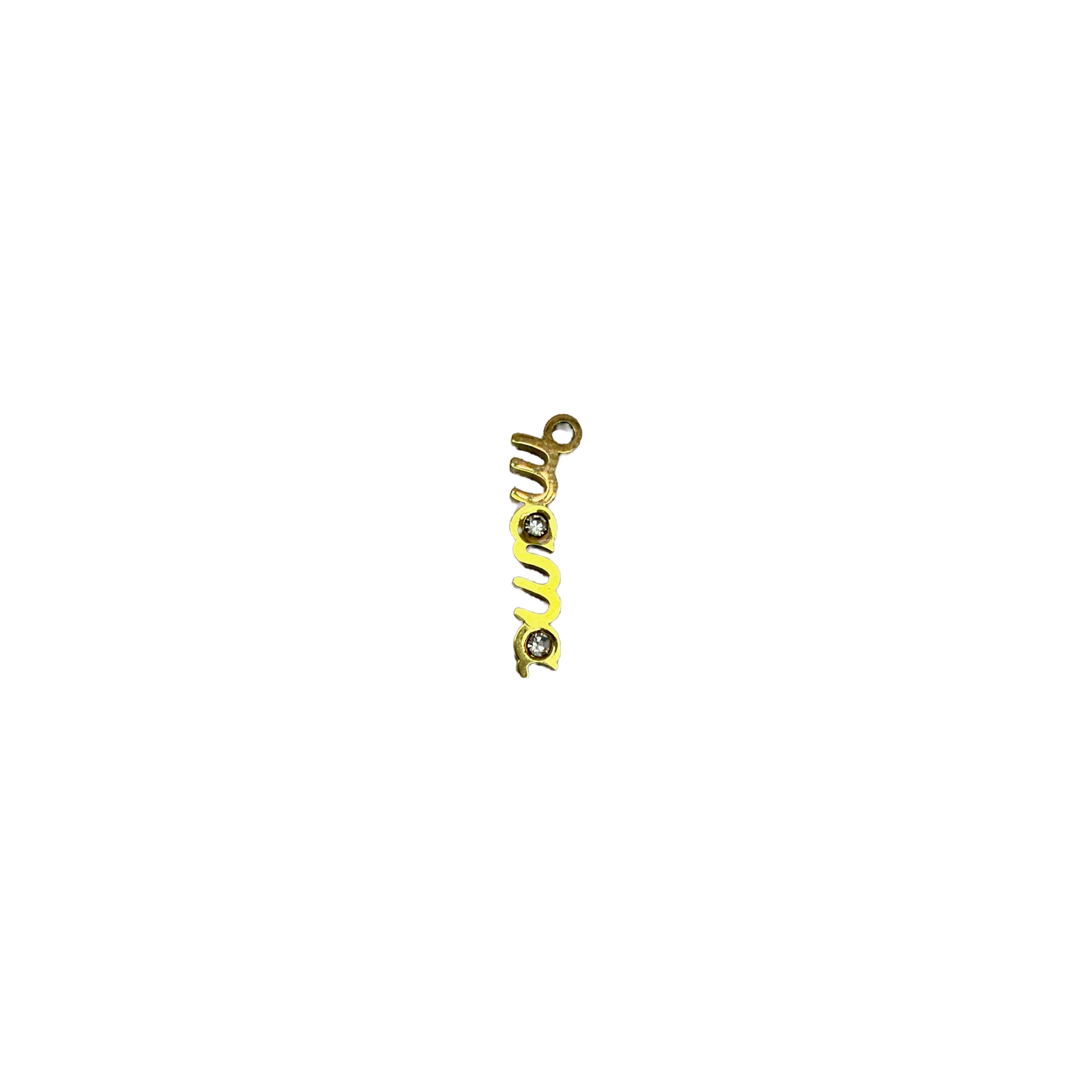 Gold cursive mom word with clear crystal gems