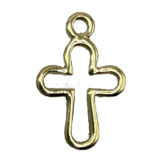 Polished gold open-outline cross charm with smooth rounded edges